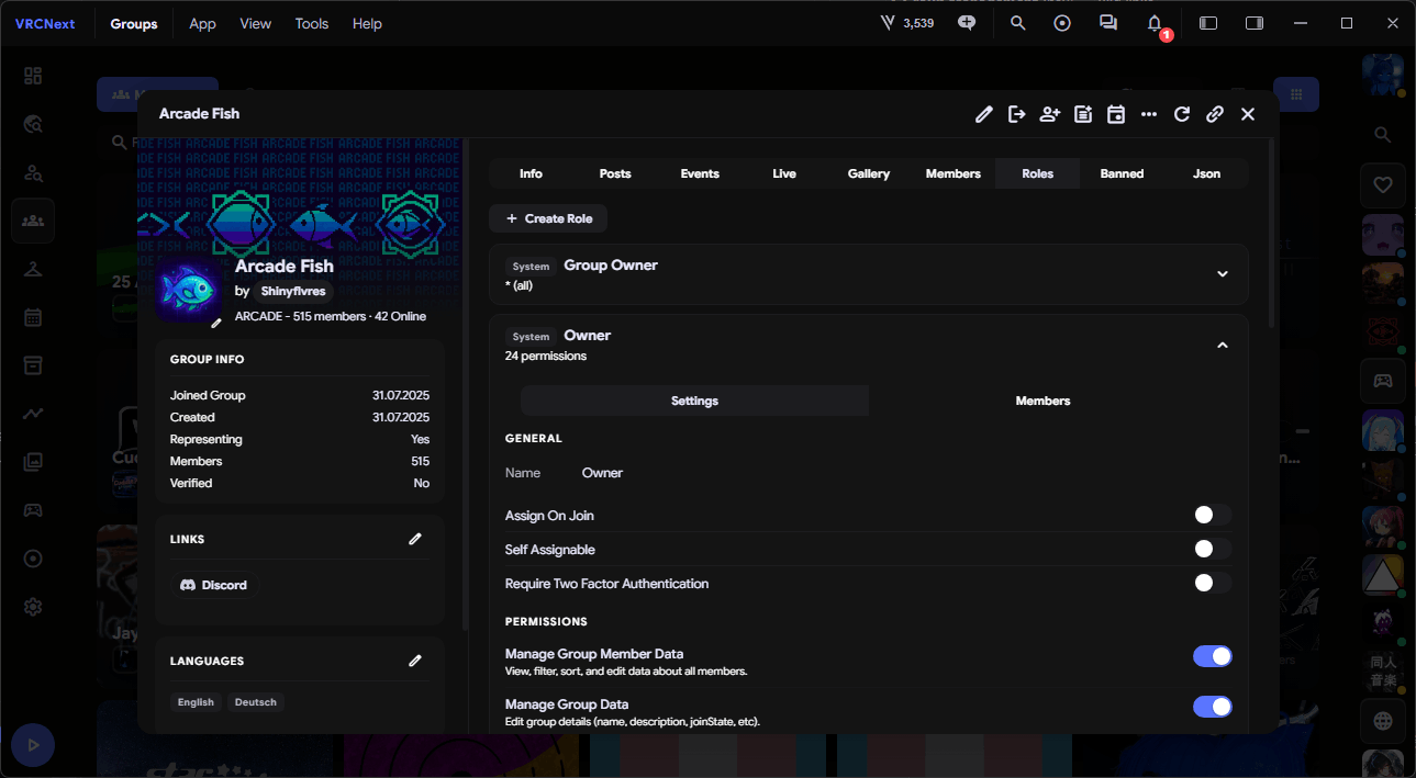 VRCNext VRChat group management with roles and members